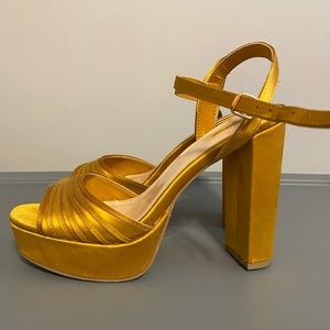Gold Satin Platform Heels